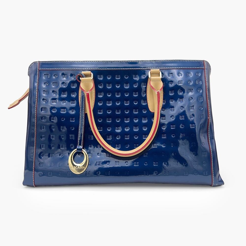 ARCADIA Patent Leather Logo Embossed Business Large Top Handles Tote Bag (Blue) - Picture 4 of 14